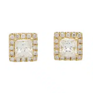Princess Cut Diamond Halo Stud Earrings