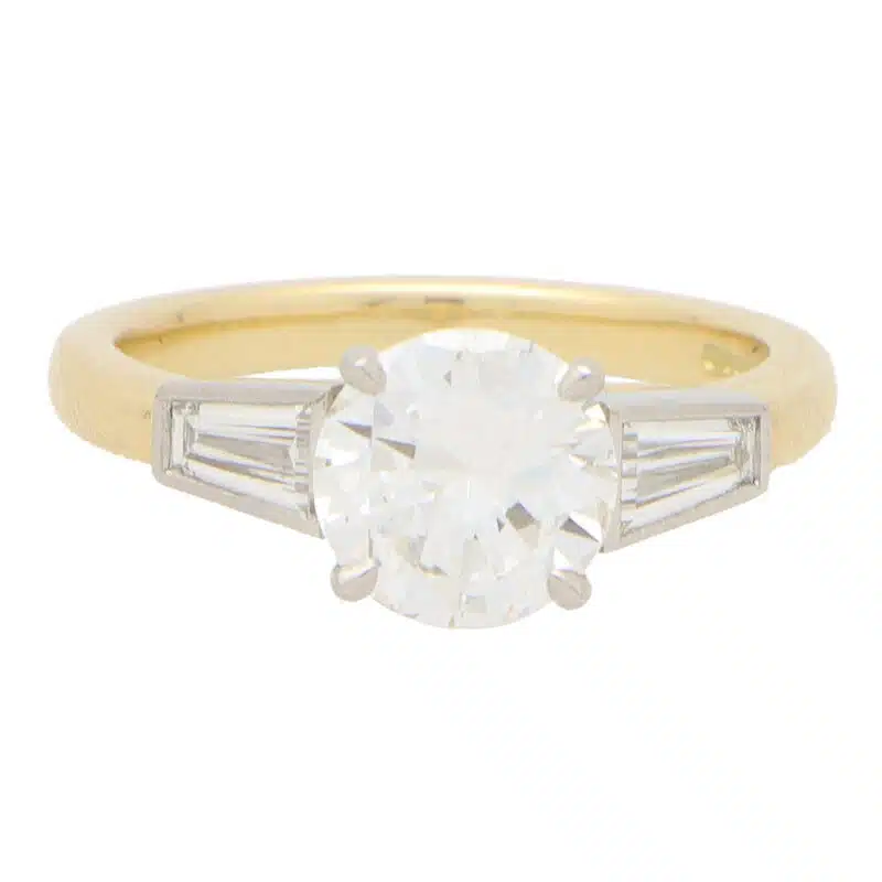 Certified Vintage Round and Tapered Baguette Ring