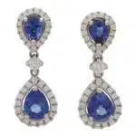 Blue Sapphire and Diamond Double Pear Cluster Drop Earrings