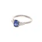 Vintage Sapphire and Diamond Three Stone set ring in White Gold