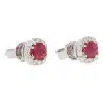 Contemporary Ruby and Diamond Cluster Earrings in White Gold