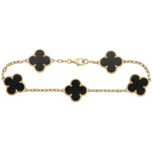 Vintage Van Cleef & Arpels Onyx Alhambra Bracelet in Yellow Gold